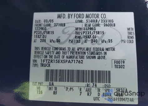 2005 Ford Ranger Edge/Xl/Xlt from USA, damaged, VIN 1FTZR15EX5PA71762